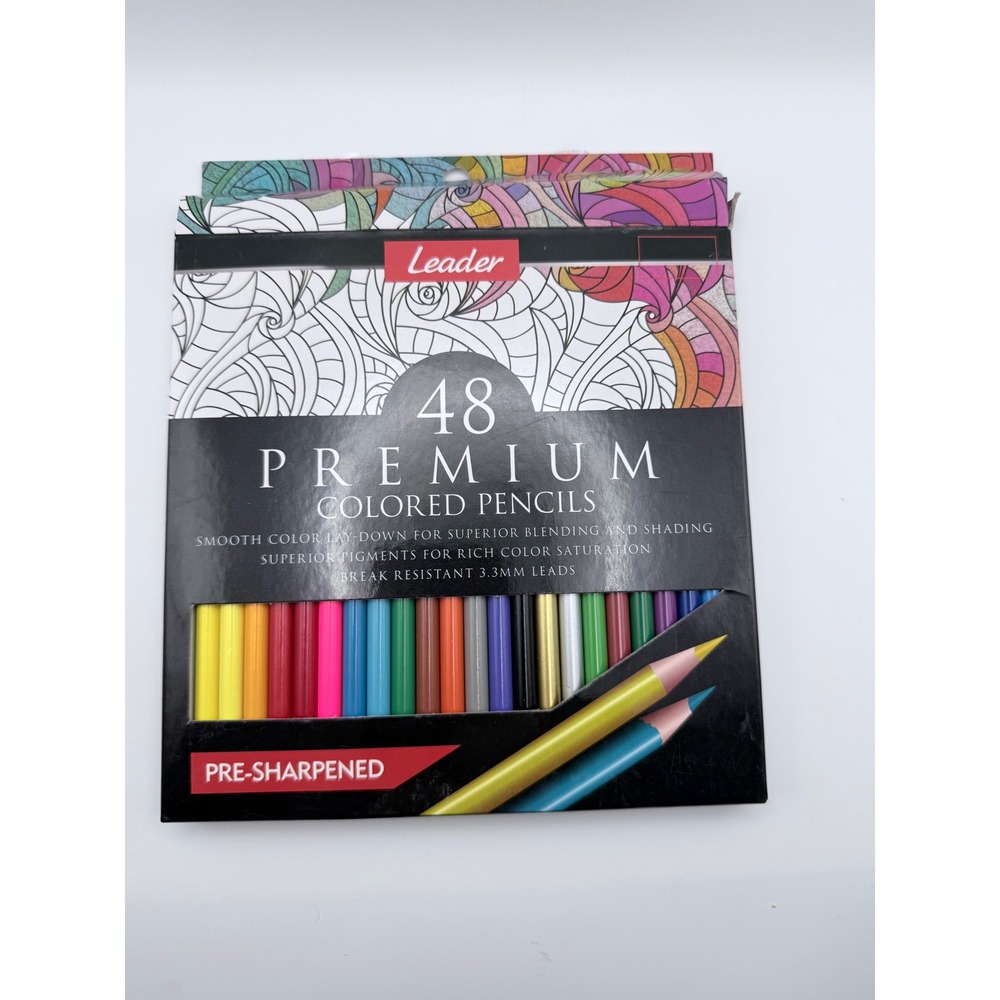Leader 48 Premium Colored Pencils Set‎ Pre-Sharpened Break Resistant 3.3mm Lead